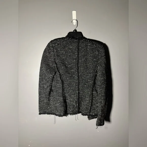 Rebecca Taylor Sparkle Tweed Raw Hem Fringe Jacket Women’s Size 6 - Picture 3 of 5